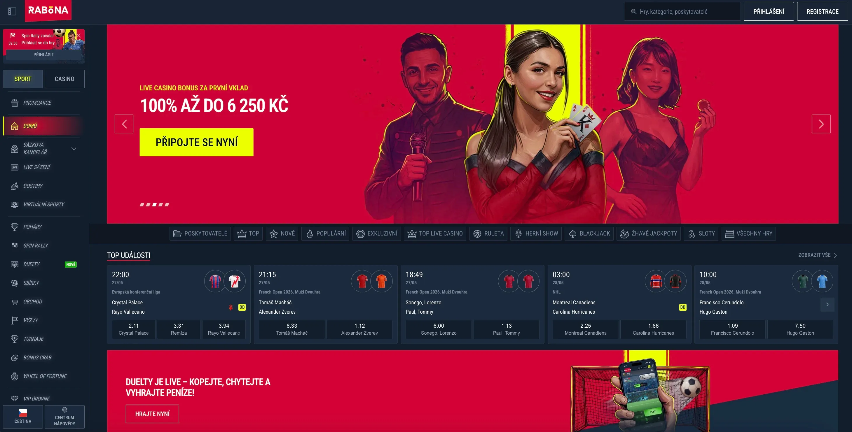 Domovská stránka Rabona casino